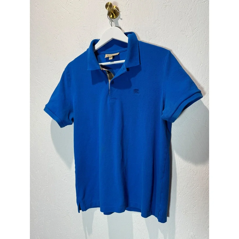 Burberry London England Mens Blue Pique Cotton Polo Shirt Large 3974314